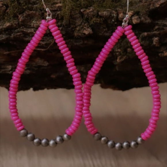 Pink and Silver Beaded Earrings - Picture 4 of 4